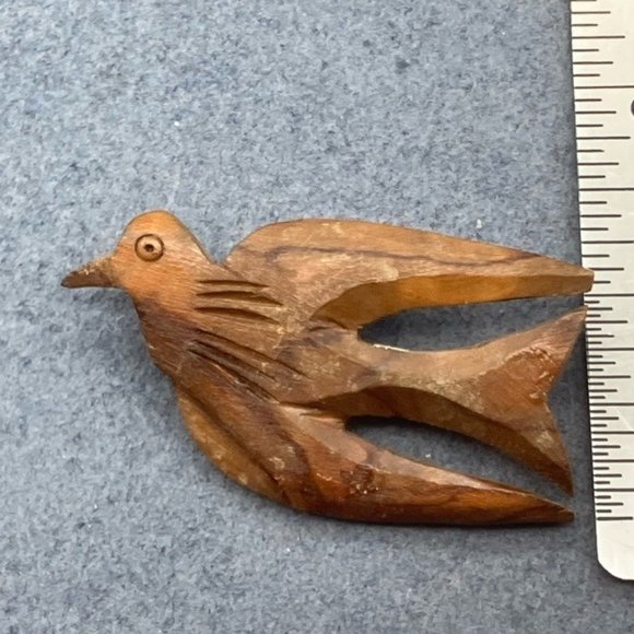 Wooden Bird Pin Brooch As IsCarved Peace Dove Abstract Minimalist MCM Retro BoHo - Picture 8 of 8